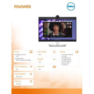 Monitor P2424HEB 23.8 cala LED IPS Full HD (1920 x1080)/16:9/HDMI/DP/ RJ-45/Kamera/Głośniki/Mikrofon/3YPPG