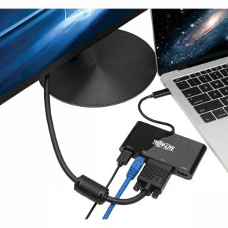 Wieloportowy adapter USB-C 4K HDMI, VGA, USB-A, GbE, HDCP U444-06N-HV4GUB Czarny