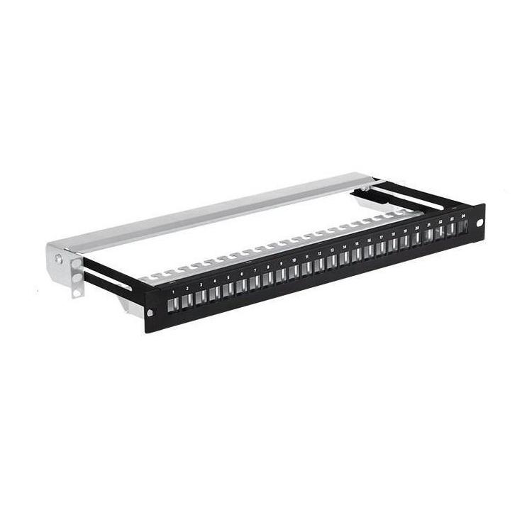 Patch panel keystone RACK 19" 1U, 24 porty, FTP, STP, wysuwany, Netrack, czarny