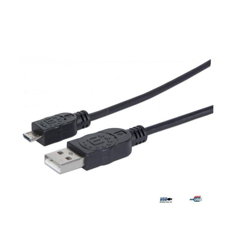 Kabel Manhattan USB 2.0 A-Micro B M/M 0,5m, czarny