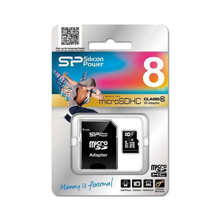 Karta pamięci MicroSDHC Silicon Power 8GB Class 10 + adapter