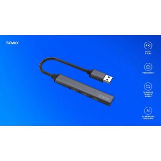 Hub 4 porty USB-A - 3 x USB-A 2.0, 1 x USB-A 3.0, 5 Gbps, Aluminium, AK-70