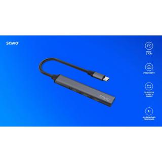 Hub 4 porty USB-C - 3 x USB-A 2.0, 1 x USB-A 3.1 3.1 GEN 1, 5 Gbps, AK-71