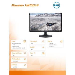 Monitor Alienware AW2524HF 24.5 cala AMD FreeSync Premium 500Hz Full HD (1920x1080)/16:9/DP/HDMI/USB/3Y AES&PPE