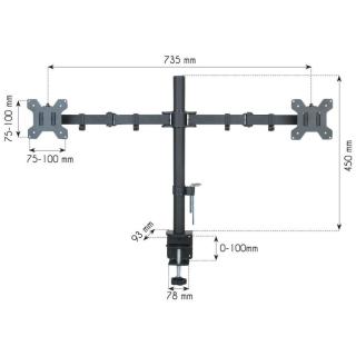 TECHLY PODWÓJNE RAMIĘ BIURKOWE 2X LED/LCD 13-27 CA