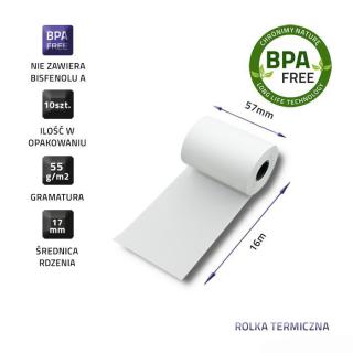 Rolka termiczna Qoltec 57x16 | 55g/m2 | 10szt. | BPA free