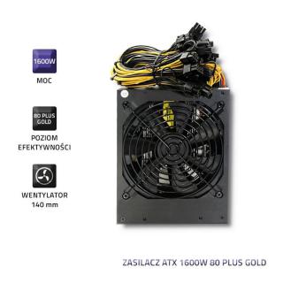 Qoltec Zasilacz ATX 1600W | 80 Plus Gold | Data mining