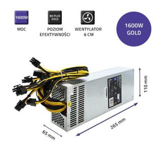 Qoltec Zasilacz PCI-E Smart 1600W | 80 Plus Gold | Data mining