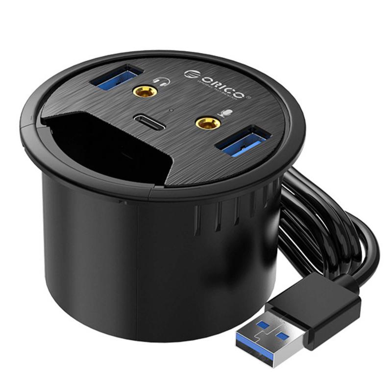 Hub USB Orico DESK-2U1C-V1-BK-BP biurkowy 2 x miniJack, 2 x USB, USB-C 3.1