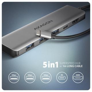 HMC-5H Wieloportowy hub USB-C 3.2 Gen 1, 3x USB-A, 4K...