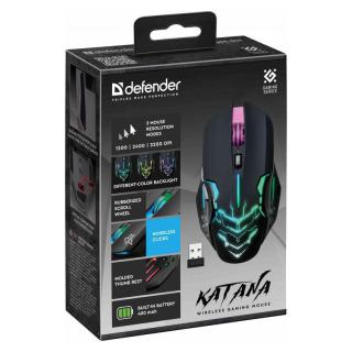 Mysz bezprzewodowa Defender KATANA GM-511 optyczna 3200dpi czarna RGB AKUMULATOR 7 przycisków Gaming bezklikowa silent