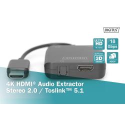 Ekstraktor DIGITUS sygnału dźwiękowego 4K HDMI do HDMI/Stereo 2.0 /Toslink 5.1