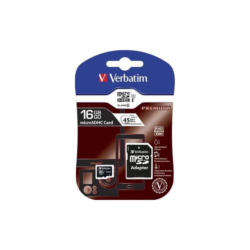 Karta pamięci MicroSDHC Verbatim 16GB Class 10 + adapter