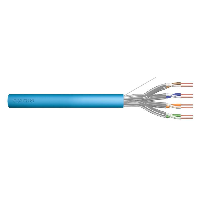 Kabel teleinformatyczny instalacyjny DIGITUS kat.6A, U/FTP, Dca, drut, AWG 23/1, LSOH, 50m, niebieski, ofoliowany