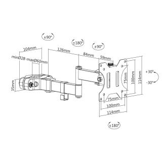 Uchwyt monitora na rurkę / słupek 28-60mm Maclean MC-984 podwójne składane ramię, 17-32'', 8kg max