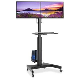 Stojak mobilny Techly 13''-32'', 2x8kg, 2 monitory, półka PC