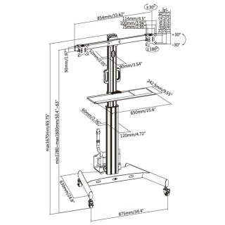 Stojak mobilny Techly 13''-32'', 2x8kg, 2 monitory, półka PC