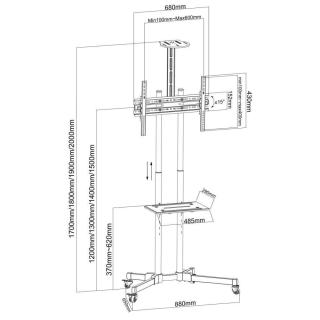 Stojak mobilny Techly 37''-70'', 50kg regulowany, 2xpółka