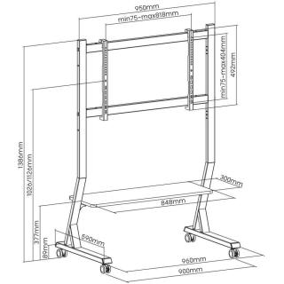 Stojak mobilny Techly 45''-90'', 60kg, półka AV