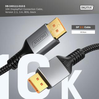 Kabel połączeniowy DIGITUS PREMIUM DisplayPort 2.1 16K60Hz DP/DP M/M czarny 1m