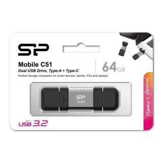 Pendrive Silicon Power Mobile C51 64GB USB-A USB 3.2 Typ-C 120 MB/s Srebrny