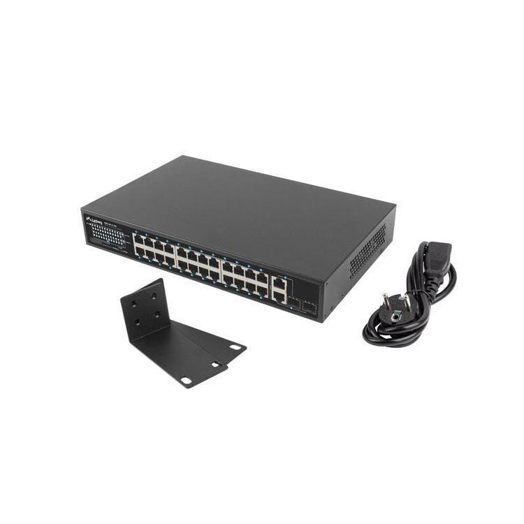 Switch niezarządzalny Lanberg 24x 100Mb PoE+/2x Combo Rack 19" Gigabit Ethernet 250W