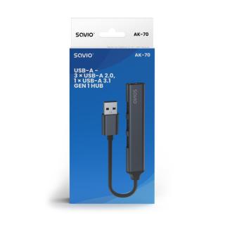 Hub SAVIO AK-70 USB-A - 3 x USB-A 2.0, 1 x USB-A 3.0