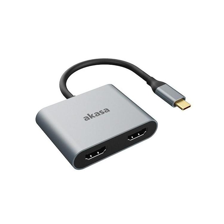 Przejściówka Akasa z USB-C na podwójne HDMI MST — 4K@60Hz, 4K@30Hz podwójne