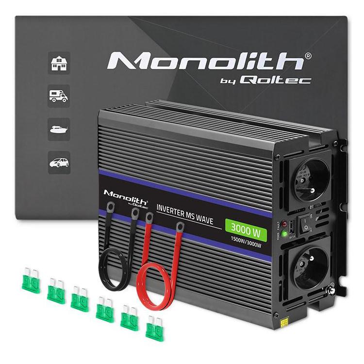 Qoltec Przetwornica napięcia Monolith 3000 MS Wave | 12V na 230V | 1500/3000W | USB