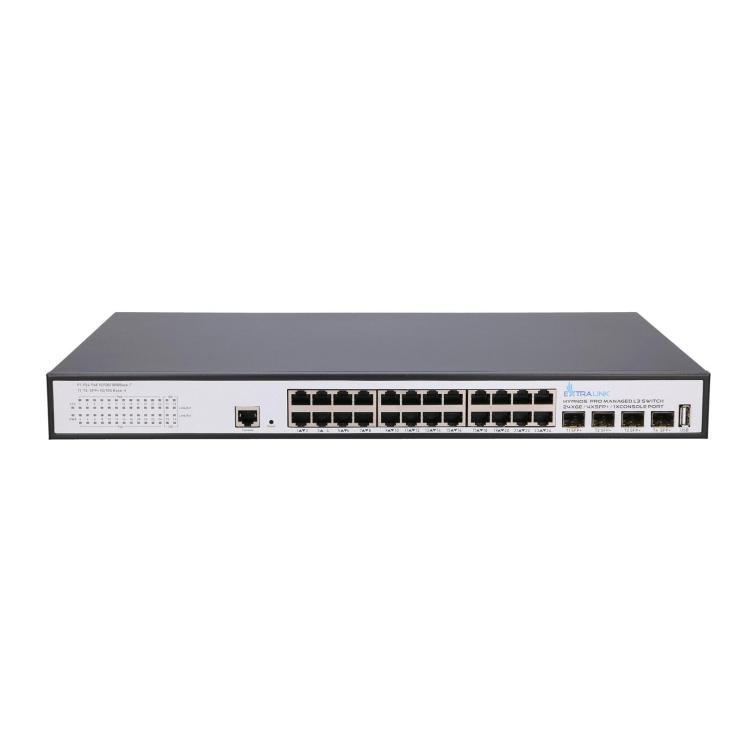 Extralink Hypnos Pro | Switch | 24x RJ45 1000Mb/s PoE, 4x SFP+, L3, zarządzalny, 450W