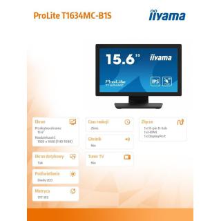 Monitor 15.6 cala T1634MC-B1S IPS,poj.10pkt.450cd,IP65,7H,VGA,HDMI,DP