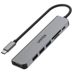 Hub USB-C Unitek H1118A 7w1, HDMI 4K, 3x USB-A, USB-C PD...