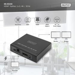 Rozdzielacz/Splitter HDMI DIGITUS 2-portowy 4K/30Hz EDID HDCP1.4