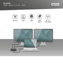 Rozdzielacz/Splitter HDMI DIGITUS 2-portowy 4K/30Hz EDID HDCP1.4