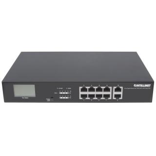 Switch niezarządzalny Intellinet 8x 10/100/1000 Mbps PoE+ 130W + 2x RJ45 Uplink LCD