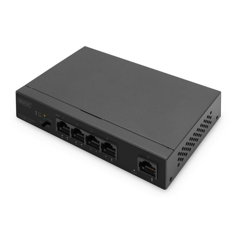 Switch niezarządzalny DIGITUS 4x Gigabit Ethernet, PoE af/at 60W, 1 port uplink, desktop