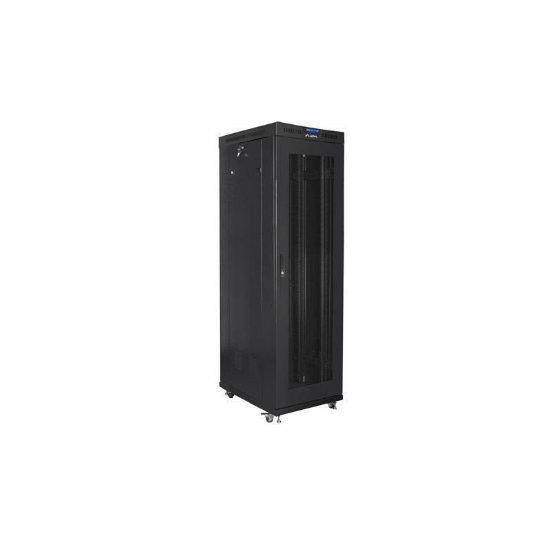 Szafa instalacyjna Rack stojąca 19" 42U 600x1000 czarna drzwi perforowane LCD Lanberg (flat pack) V2