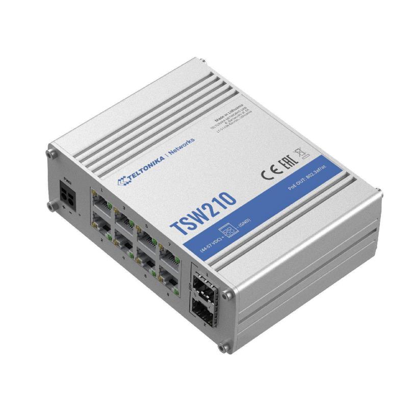 Switch niezarządzalny Teltonika TSW210, 8x Gigabit Ethernet, 2x SFP, aluminiowa obudowa