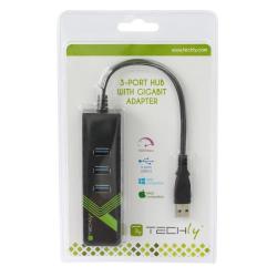 Karta sieciowa / Adapter Techly USB 3.0 na Gigabit RJ45 Hub 3x USB