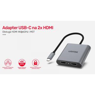 Adapter USB-C - 2x HDMI 2.0 4K MST M/F