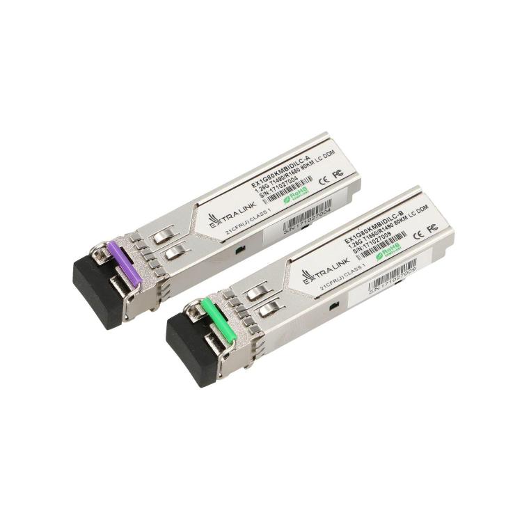 Extralink SFP 1.25G | Moduł SFP WDM | 1,25Gbps, 1490/1550nm, single mode, 80km, LC, DOM, para