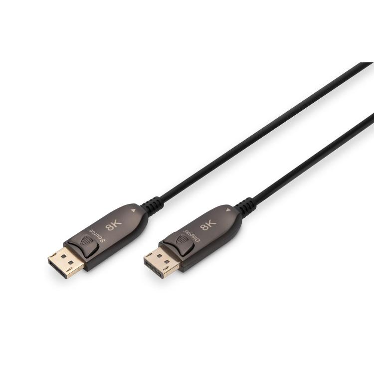 DIGITUS KABEL POŁĄCZENIOWY HYBRYDOWY AOC DISPLAYPORT 1.4 8K60HZ UHD DP/DP M/M CZARNY 20M AK-340107-200-S