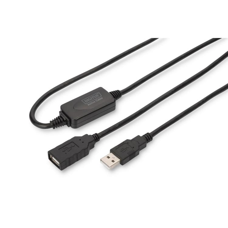 Kabel przedłużający USB 2.0 HighSpeed 15mTyp USB A/USB A M/Ż aktywny, czarny 15m