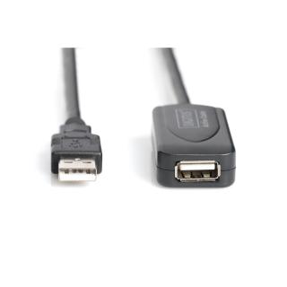 Kabel przedłużający USB 2.0 HighSpeed 20mTyp USB A/USB A M/Ż aktywny, czarny 20m