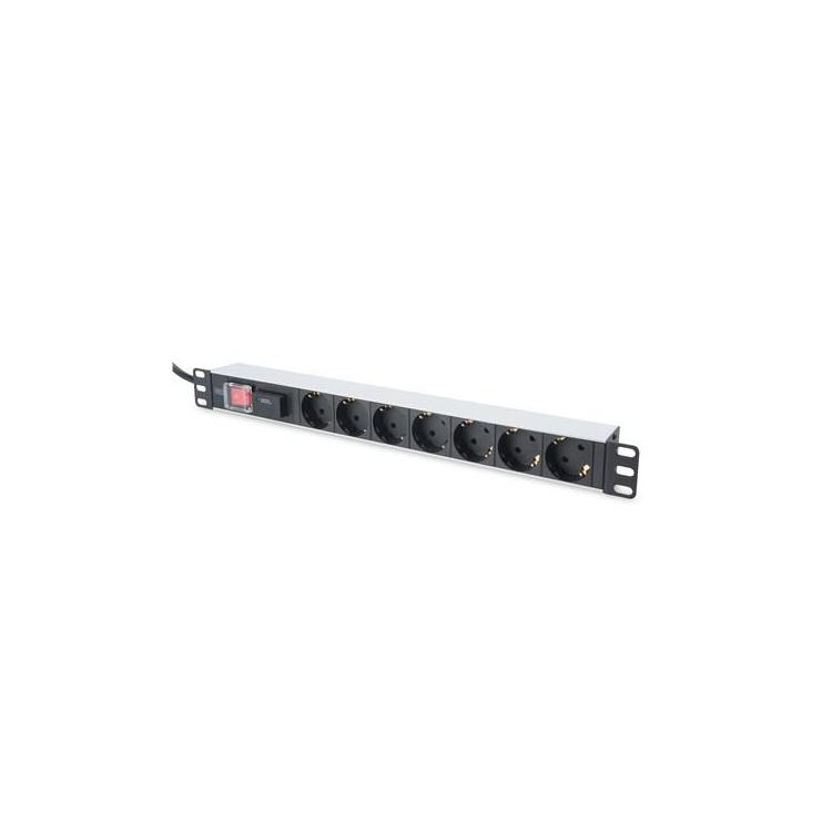 Listwa zasilająca PDU 19" Rack, 7x schuko, 2.0m, 1x wtyk unischuko, 16A, wł./wył., zab. przepięciowe