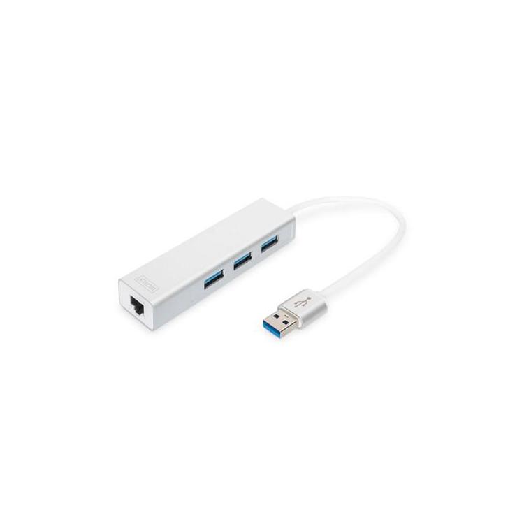 HUB 3-portowy USB 3.0 SuperSpeed z LANGigabit LAN adapter, aluminium