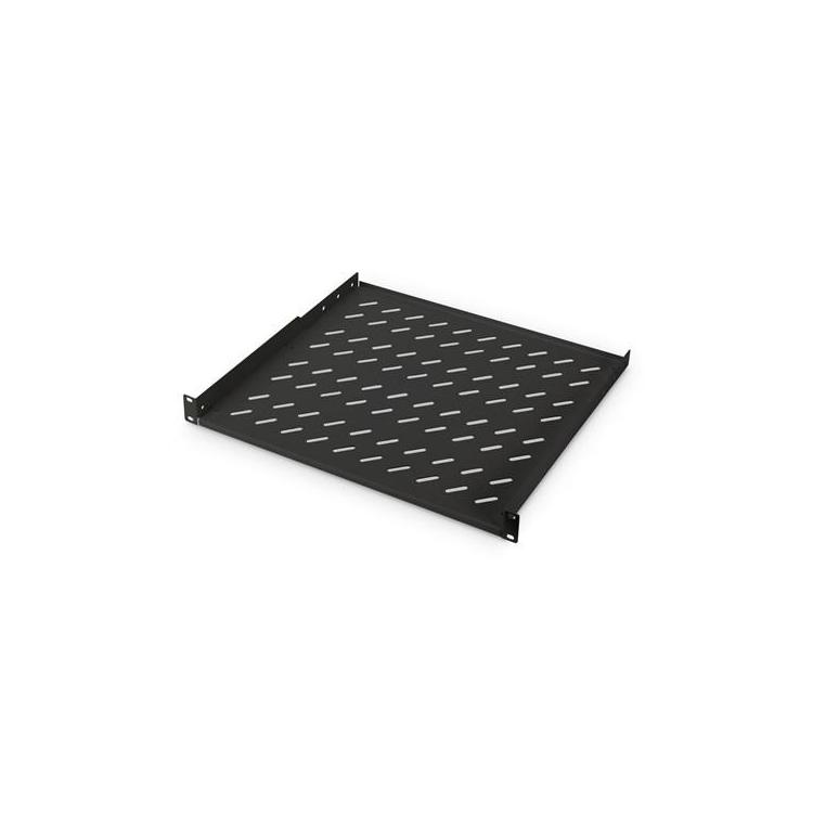 DIGITUS 1U rack mount fixed shelf vented, color black RAL 9005, 400x44 mm up to 15 kg