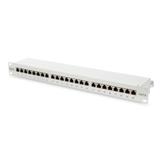 Panel krosowy 19'' 24x RJ45, LSA poziom, kat.6, ekranowany, 1U, czarny,prowadnica kabli,pola opisowe