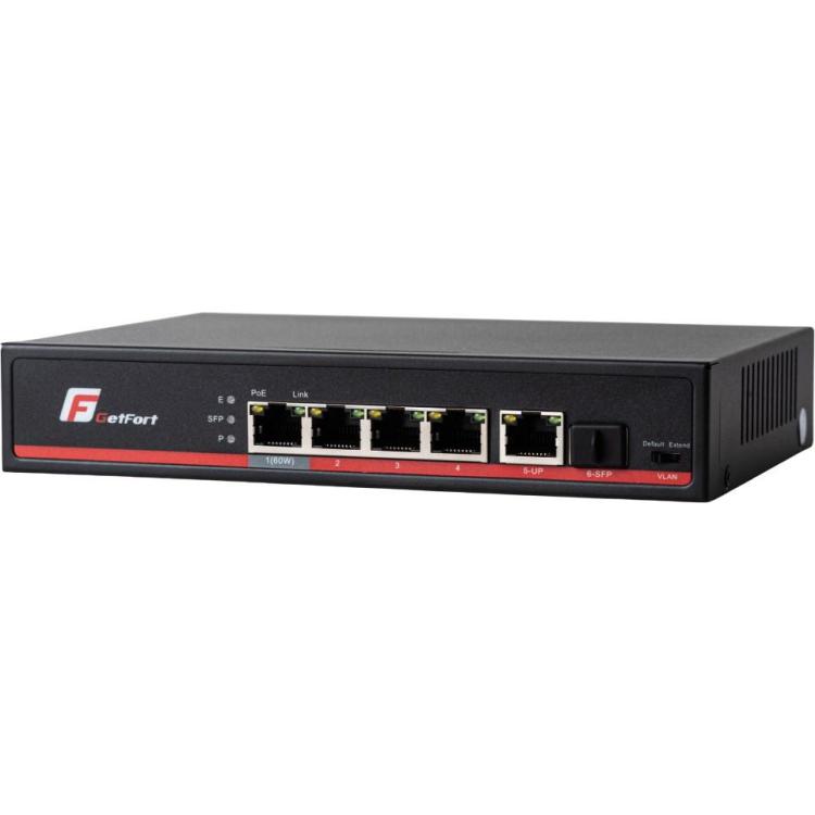 SWITCH POE GETFORT 4+1+SFP Gigabit Ethernet 65W