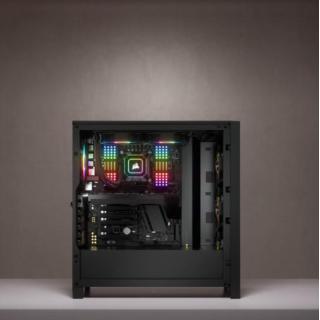 Korsarz | Obudowa Mid-Tower ATX ze szkła hartowanego | iCUE 4000X RGB | Szyba boczna | Wieża środkowa | Czarny | Zasilacz w